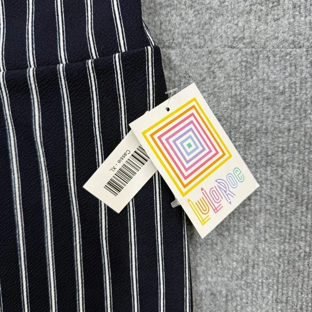LuLaRoe Cassie Pencil Skirt Stretch Navy White Stripes Nautical Preppy Sz XL NEW